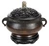 Chinese Lidded Bronze Censer with Stand