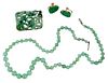 Four Jade Jewelry Items, Pair of Earrings, Necklace Beads, Brooch