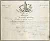 'Brevet de prevot d'arme' (Fechtpatent). Tusche auf Pergament. Maße ca. 31 x 25,4 cm. Dat. Arras, 1840.