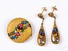14K gold and enamel brooch and matching earrings
