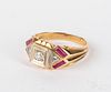 14K yellow gold, diamond, and ruby ring