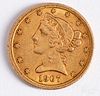 1907 Liberty Head five dollar gold coin