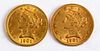 Two 1901 Liberty Head five dollar gold coins