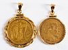 Two French 20 franc gold coins in 14K pendants