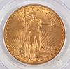 1908 St Gaudens twenty dollar gold coin, no motto