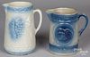Two blue and white stoneware pitchers, ca. 1900