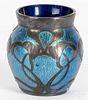 Silver overlay art glass vase