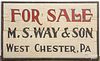 Painted trade sign for M.S. Way & Son