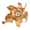 VINTAGE 14K YELLOW GOLD AND APPROX. 1.5 CT. DIAMOND FIGURAL LEAF BROOCH