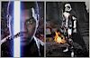 Star Wars: The Force Awakens (2015): Two autographed photographs featuring scenes from the movie, one signed by John Boyega t