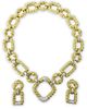 Retro 1950s Approx. 10.0 Carat Round Brilliant Cut Diamond and Heavy 18 Karat Yellow Gold Necklace and Ear