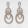 Cartier style Approx. 9.0 Carat Pave Set Round Brilliant Cut Diamond and Tricolor 18 Karat Gold Chandelier Earrings