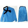 Vintage Christian Dior Boutique Blue Silk and Velvet Skirt and Button Down Top