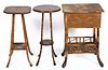 ANTIQUE VICTORIAN BAMBOO PAIR OF STAND TABLES AND SEWING STAND