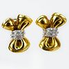 Lady's Vintage Italian 18 Karat Yellow Gold Bow Earrings accented with approx