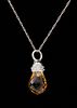 14K white gold citrine briolette drop pendant necklace, marked: " 14K / N/C / 585 / 14K" with maker's mark. Pendant: 0.75"L x 0.50"W. Singapore style 