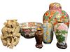 Collection Chinese Rose Famille Porcelain & Soapstone Ginger Jar, Vases, & Bowl