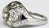18K White Gold, Mine-Cut Diamond, & Sapphire Ring