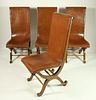Set of Four Leather and Mahogany Brass Studded Side Chairs