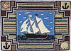 Vintage Nautical Clipper Ship Hooked Rug