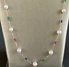 18k Yellow Gold Ruby, Emerald, Blue Sapphire, and White Fresh Water Pearl Necklace