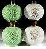 EMBOSSED LATTICE AND FLORAL / MARGUERITE MINIATURE LAMPS, LOT OF TWO