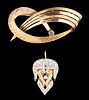 VINTAGE 14K / 10-14K GOLD AND DIAMOND JEWELRY, LOT OF TWO