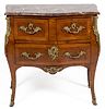 FRENCH LOUIS XV-STYLE INLAID MAHOGANY MARBLE-TOP COMMODE