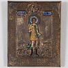 Russian Enameled Silver Icon of a Saint Dimitri