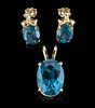 VINTAGE / CONTEMPORARY 14K YELLOW GOLD AND BLUE SPINEL / TOPAZ JEWELRY, LOT OF THREE