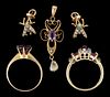 ANTIQUE / VINTAGE 10K AND 14K YELLOW GOLD JEWELRY, LOT OF FIVE