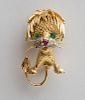 18K Gold, Diamond, Emerald and Ruby Lion Brooch