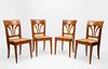 Four Biedermeier Style Fruitwood and Caned Side Chairs