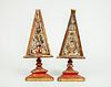 Pair of Italian Baroque Style Silvered Thread-Mounted Painted Obelisk-Form Reliquaries