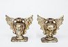 Pair of Italian Baroque Carved and Silvered Wood "Winged" Candlesticks and a Pair of Italian Giltwood Pricket Sticks