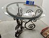 WROUGHT BASE TABLE W/BEVELLED GLASS TOP MADE BY ARROWSMITH FORGE PER PIERRE DEUX 28-1/2"H X 40"DIAM