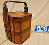 CHINESE WOODEN AND WOVEN STRAW STACK 3 BOWLS FOOD CONTAINER