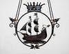 Wrought-Iron Galleon-Form Two-Light Chandelier