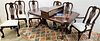 MAHOG DOUBLE PED DINING TABLE 5'8"L X 44"W W/ 2 LEAVES AND 6 CHAIRS