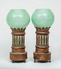 Pair of Green Glass Balloon-Shape Vases