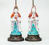 Pair of Chinese Figural Porcelain Figures, Mounted as Lamps