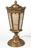 ART NOUVEAU MIXED-METAL AND SLAG GLASS ELECTRIC TABLE LAMP