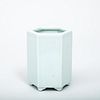 Modern Chinese Pale Green Celadon Glazed Porcelain Hexagonal Brush Pot