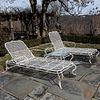 Set of Four Painted Faux Bois Cast Iron Chaise Lounges with Two Side Tables