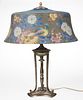 PAIRPOINT BIRDS OF PARADISE REVERSE-PAINTED ART GLASS ELECTRIC TABLE LAMP