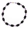 Black Onyx, Amethyst and Gold Necklace