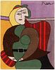 Vintage "After" Pablo Picasso Femme Assise Dans Un Fautauil Rouge Art Rug 3 ft 9 in x 3 ft (1.14 m x 0.91 m)
