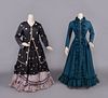 TWO SILK OR WOOL DAY DRESSES, LATE 1870s & 1900s