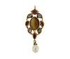 Victorian 18k Gold Tiger&#39;s Eye Diamond Ruby Pearl Pendant