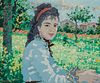 Suzanne Eisendieck (1908-1998), "Juene Fille au Jardin" Oil on canvas, 15" H x 18" W